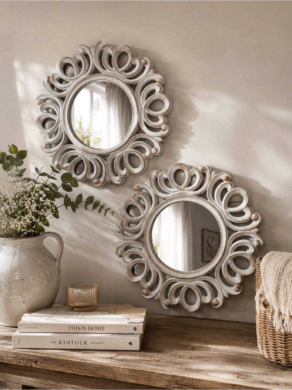 Set of 2 Distressed Rustic Wall Mirrors | Farmhouse Cottage Dorm Room Decor